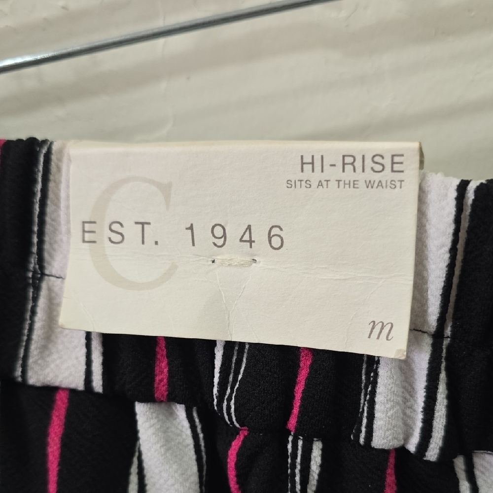 High-Waist Striped Wide-Leg Trousers in Black, White & Pink - Picture 4 of 8